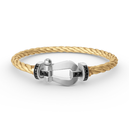 [Elara]FORCE LARGE HORSESHOE BLACK DIAMOND BRACELET - WHITE GOLD