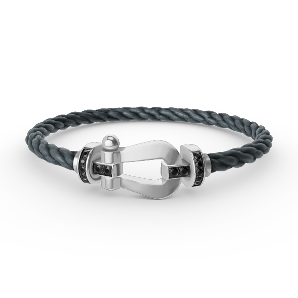 [Elara]FORCE LARGE HORSESHOE BLACK DIAMOND BRACELET - WHITE GOLD