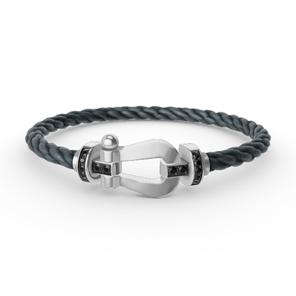 [Elara]FORCE LARGE HORSESHOE BLACK DIAMOND BRACELET - WHITE GOLD