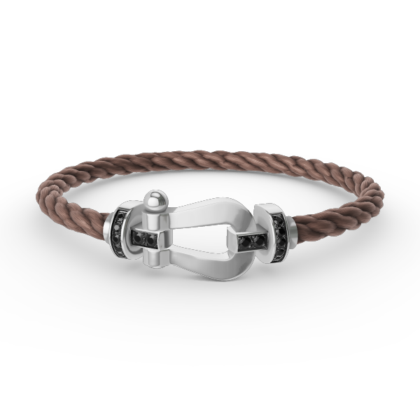 [Elara]FORCE LARGE HORSESHOE BLACK DIAMOND BRACELET - WHITE GOLD