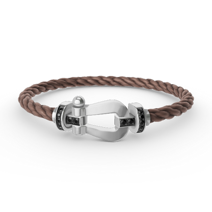 [Elara]FORCE LARGE HORSESHOE BLACK DIAMOND BRACELET - WHITE GOLD