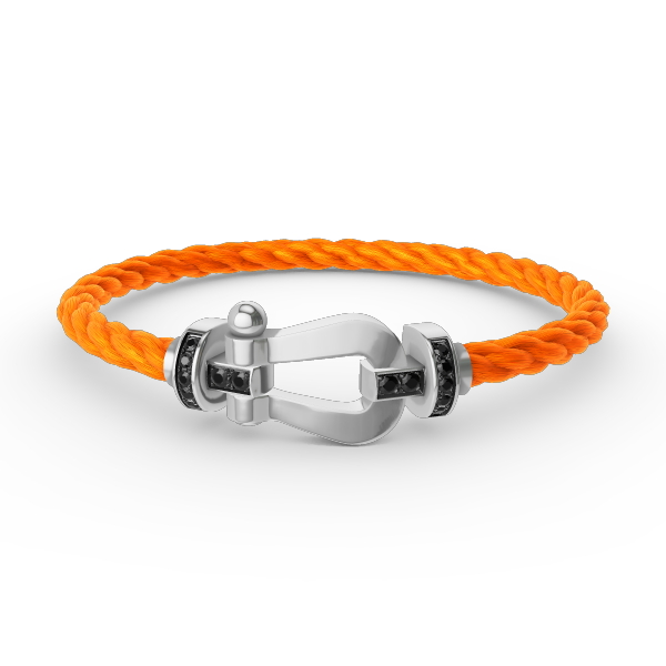 [Elara]FORCE LARGE HORSESHOE BLACK DIAMOND BRACELET - WHITE GOLD