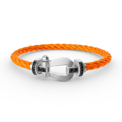 [Elara]FORCE LARGE HORSESHOE BLACK DIAMOND BRACELET - WHITE GOLD