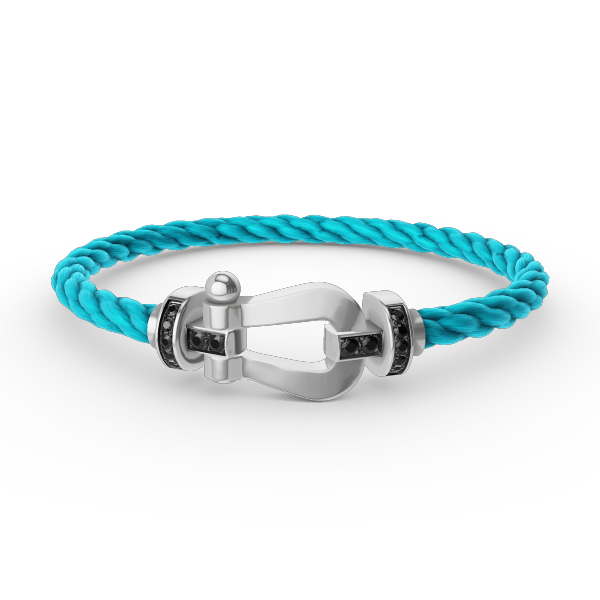 [Elara]FORCE LARGE HORSESHOE BLACK DIAMOND BRACELET - WHITE GOLD