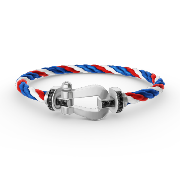 [Elara]FORCE LARGE HORSESHOE BLACK DIAMOND BRACELET - WHITE GOLD