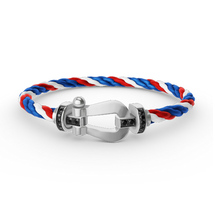 [Elara]FORCE LARGE HORSESHOE BLACK DIAMOND BRACELET - WHITE GOLD