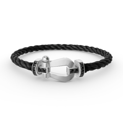 [Elara]FORCE LARGE HORSESHOE BLACK DIAMOND BRACELET - WHITE GOLD