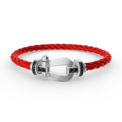[Elara]FORCE LARGE HORSESHOE BLACK DIAMOND BRACELET - WHITE GOLD