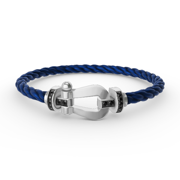 [Elara]FORCE LARGE HORSESHOE BLACK DIAMOND BRACELET - WHITE GOLD