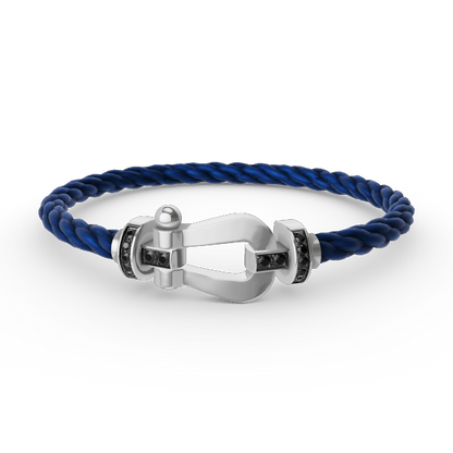 [Elara]FORCE LARGE HORSESHOE BLACK DIAMOND BRACELET - WHITE GOLD