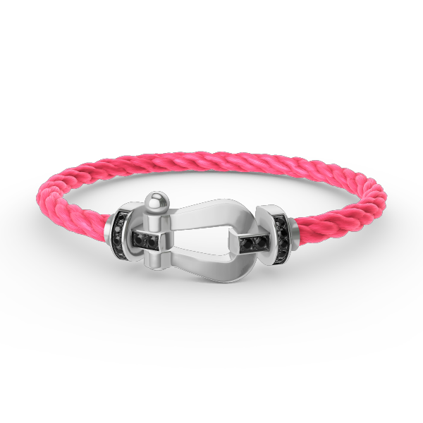 [Elara]FORCE LARGE HORSESHOE BLACK DIAMOND BRACELET - WHITE GOLD
