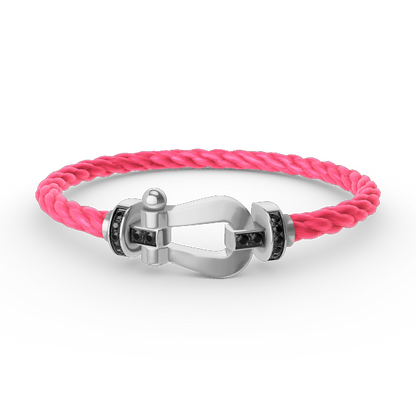 [Elara]FORCE LARGE HORSESHOE BLACK DIAMOND BRACELET - WHITE GOLD