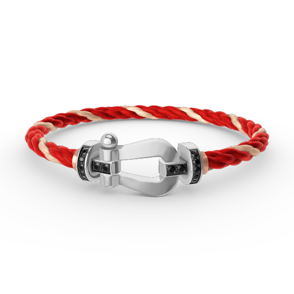 [Elara]FORCE LARGE HORSESHOE BLACK DIAMOND BRACELET - WHITE GOLD
