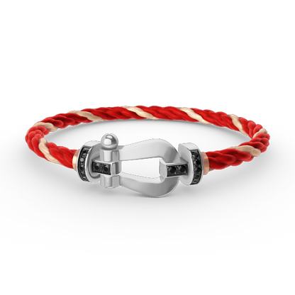 [Elara]FORCE LARGE HORSESHOE BLACK DIAMOND BRACELET - WHITE GOLD