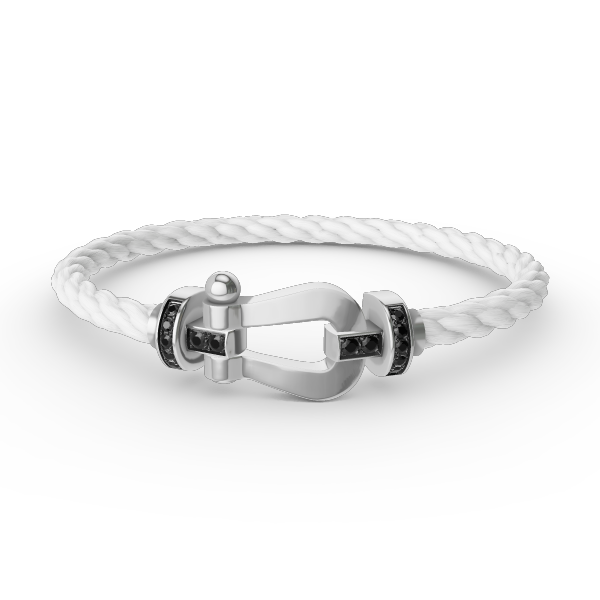 [Elara]FORCE LARGE HORSESHOE BLACK DIAMOND BRACELET - WHITE GOLD
