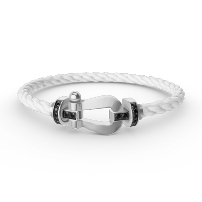 [Elara]FORCE LARGE HORSESHOE BLACK DIAMOND BRACELET - WHITE GOLD