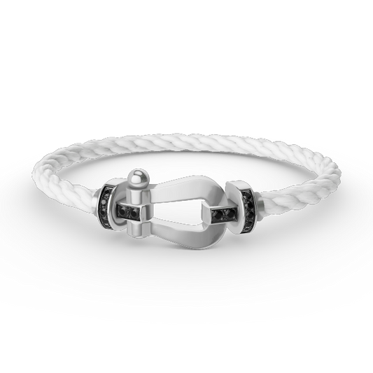 [Elara]FORCE GROSSES HUFEISEN-ARMBAND MIT SCHWARZEM DIAMANTEN - WEISSGOLD