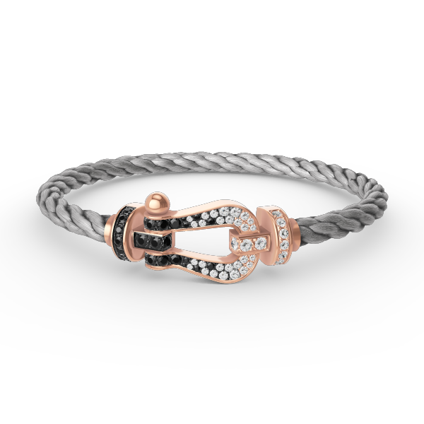 [Elara]FORCE LARGE HORSESHOE BLACK & WHITE DIAMOND BRACELET - ROSE GOLD
