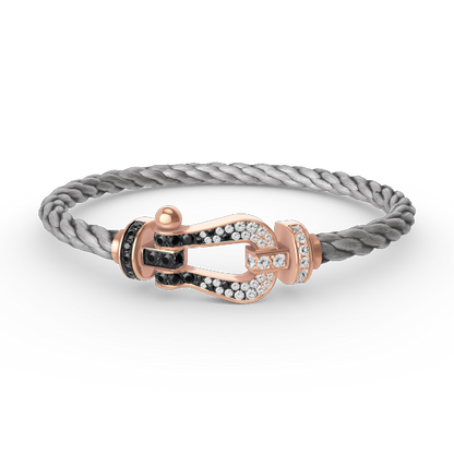[Elara]FORCE LARGE HORSESHOE BLACK & WHITE DIAMOND BRACELET - ROSE GOLD