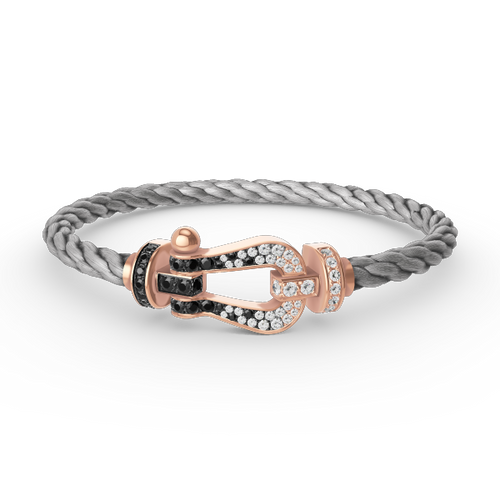 [Elara]FORCE LARGE HORSESHOE BLACK & WHITE DIAMOND BRACELET - ROSE GOLD