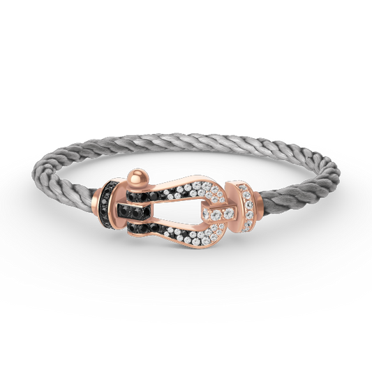 [Elara]FORCE GROSSES HUFEISEN SCHWARZ-WEISS DIAMANT-ARMBAND - ROSÉGOLD