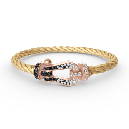 [Elara]FORCE LARGE HORSESHOE BLACK & WHITE DIAMOND BRACELET - ROSE GOLD