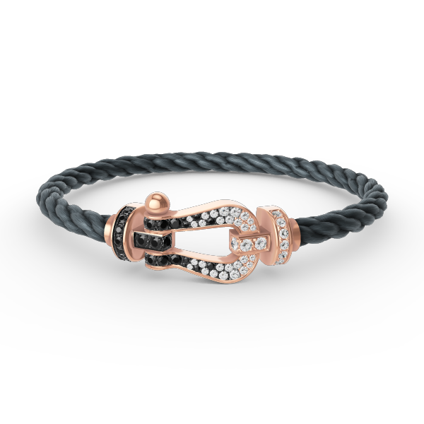[Elara]FORCE LARGE HORSESHOE BLACK & WHITE DIAMOND BRACELET - ROSE GOLD
