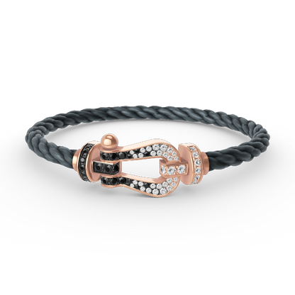 [Elara]FORCE LARGE HORSESHOE BLACK & WHITE DIAMOND BRACELET - ROSE GOLD
