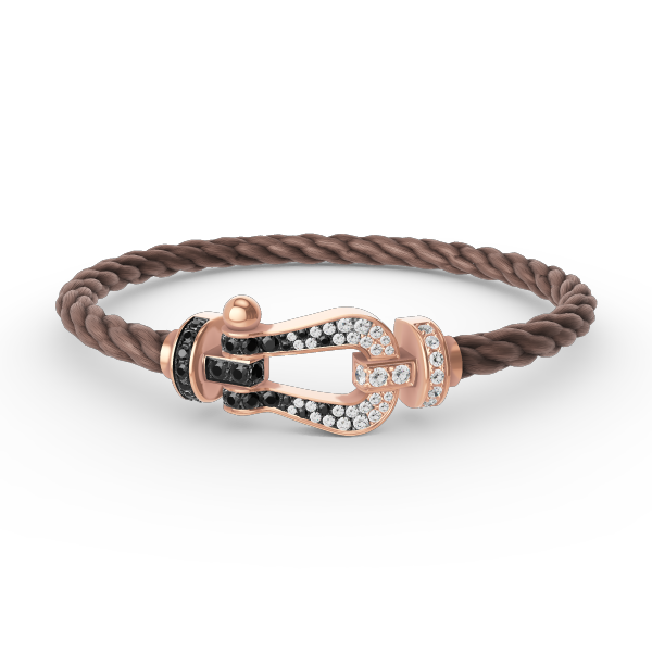 [Elara]FORCE LARGE HORSESHOE BLACK & WHITE DIAMOND BRACELET - ROSE GOLD