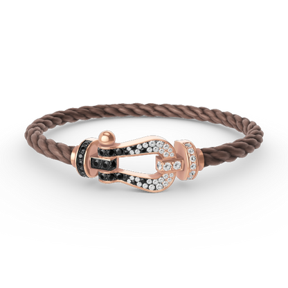 [Elara]FORCE LARGE HORSESHOE BLACK & WHITE DIAMOND BRACELET - ROSE GOLD