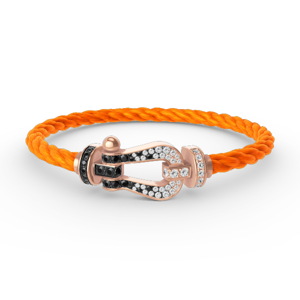 [Elara]FORCE LARGE HORSESHOE BLACK & WHITE DIAMOND BRACELET - ROSE GOLD