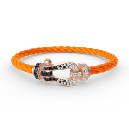 [Elara]FORCE LARGE HORSESHOE BLACK & WHITE DIAMOND BRACELET - ROSE GOLD