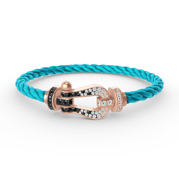 [Elara]FORCE LARGE HORSESHOE BLACK & WHITE DIAMOND BRACELET - ROSE GOLD