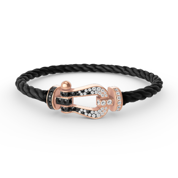 [Elara]FORCE LARGE HORSESHOE BLACK & WHITE DIAMOND BRACELET - ROSE GOLD