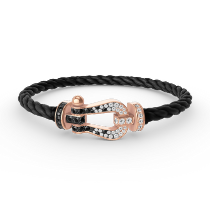[Elara]FORCE LARGE HORSESHOE BLACK & WHITE DIAMOND BRACELET - ROSE GOLD