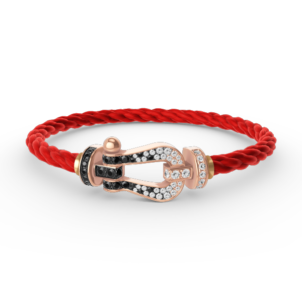 [Elara]FORCE LARGE HORSESHOE BLACK & WHITE DIAMOND BRACELET - ROSE GOLD