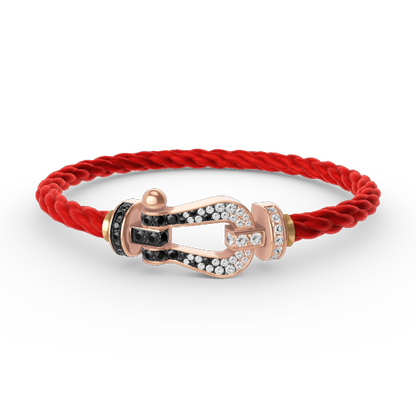 [Elara]FORCE LARGE HORSESHOE BLACK & WHITE DIAMOND BRACELET - ROSE GOLD