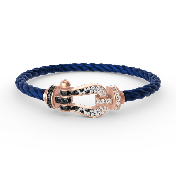 [Elara]FORCE LARGE HORSESHOE BLACK & WHITE DIAMOND BRACELET - ROSE GOLD