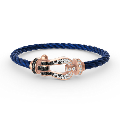 [Elara]FORCE LARGE HORSESHOE BLACK & WHITE DIAMOND BRACELET - ROSE GOLD