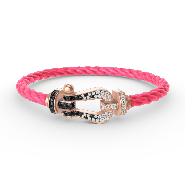 [Elara]FORCE LARGE HORSESHOE BLACK & WHITE DIAMOND BRACELET - ROSE GOLD