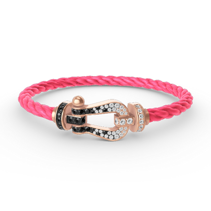 [Elara]FORCE LARGE HORSESHOE BLACK & WHITE DIAMOND BRACELET - ROSE GOLD