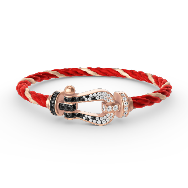 [Elara]FORCE LARGE HORSESHOE BLACK & WHITE DIAMOND BRACELET - ROSE GOLD