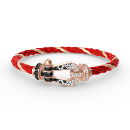[Elara]FORCE LARGE HORSESHOE BLACK & WHITE DIAMOND BRACELET - ROSE GOLD