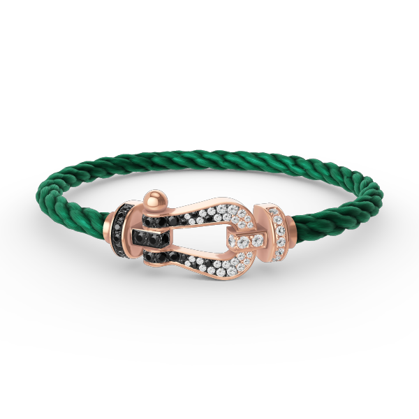 [Elara]FORCE LARGE HORSESHOE BLACK & WHITE DIAMOND BRACELET - ROSE GOLD