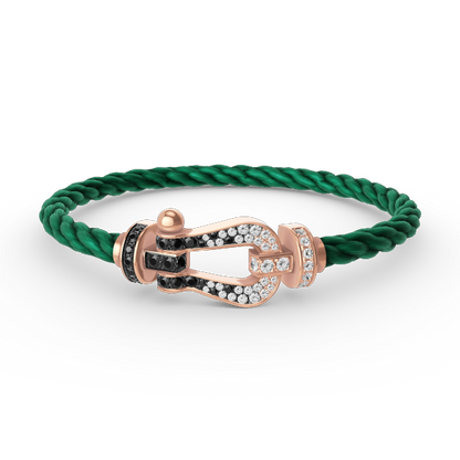 [Elara]FORCE LARGE HORSESHOE BLACK & WHITE DIAMOND BRACELET - ROSE GOLD