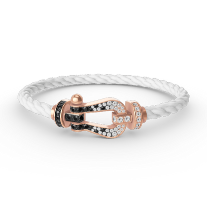 [Elara]FORCE LARGE HORSESHOE BLACK & WHITE DIAMOND BRACELET - ROSE GOLD