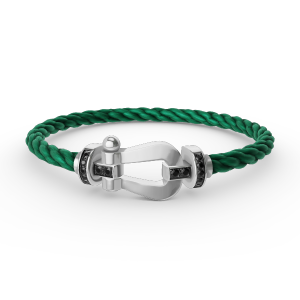 [Elara]FORCE LARGE HORSESHOE BLACK DIAMOND BRACELET - WHITE GOLD