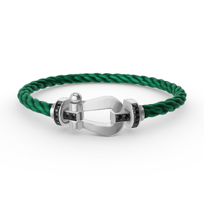 [Elara]FORCE LARGE HORSESHOE BLACK DIAMOND BRACELET - WHITE GOLD