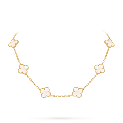 [Elara]CLASSIC LUCKY 10-MOTIF CLOVER NECKLACE GOLD COLLECTION