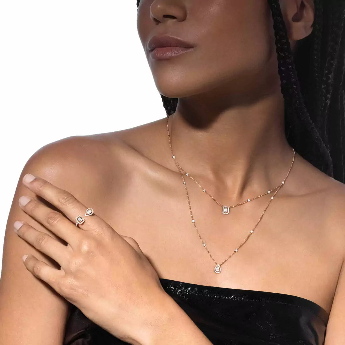 [Elara]MY TWIN 2-ROW DIAMOND NECKLACE
